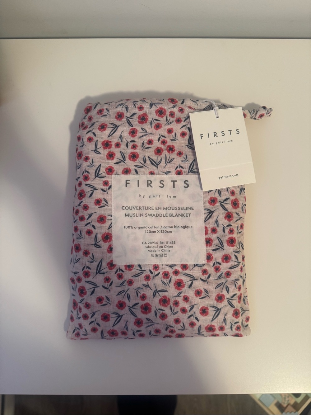 🤍 NWT PETIT LEM • Poppy Print Muslin Swaddle Blanket